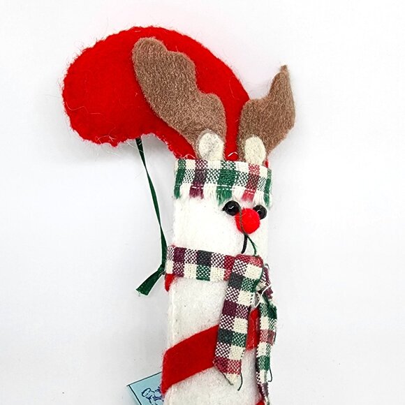 Handmade Reindeer Candy Cane Red White Felt Plush Christmas Holiday Ornament - Picture 3 of 7